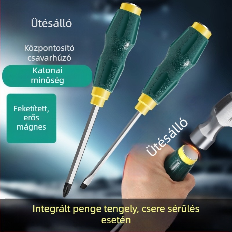 Átható mágneses csavarhúzó, ultrakemény ipari ütőcsavarhúzó, lapos és kereszthorny fejű nehéz kivitel
