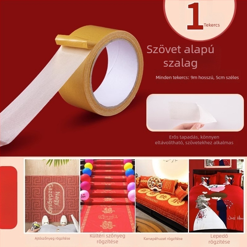 Esküvői nano kétoldalas ragasztószalag dekorációhoz, textilalapú ragasztó, erős tapadás, nyom nélkül