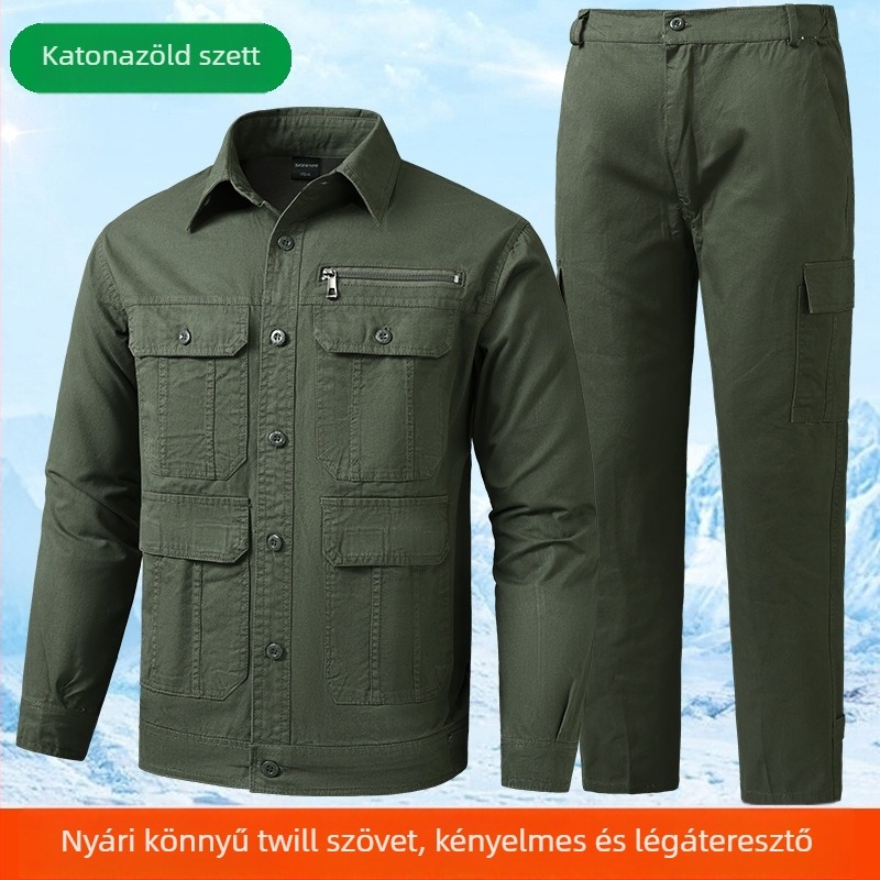 Férfiak számára nyári könnyű twill pamut munkaruha öltöny, sok zsebbel, hegesztésre alkalmas