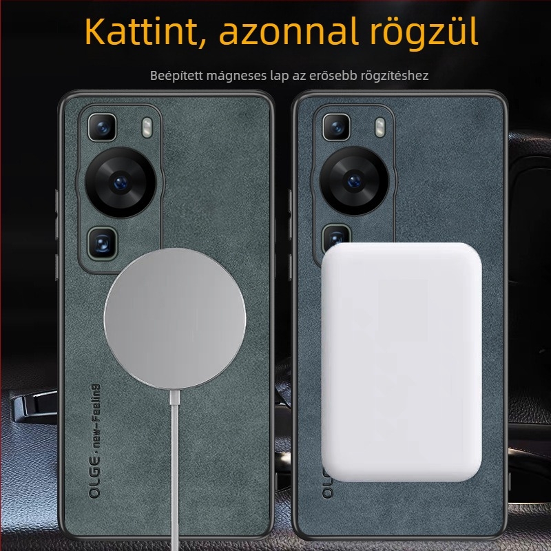 Huawei P60, Pura70Pro és P40/P50 – teljes lefedettségű puha tok, szilikon + műbőr, MagSafe mágneses védelem