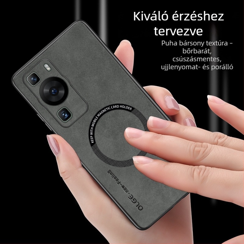 Huawei P60, Pura70Pro és P40/P50 – teljes lefedettségű puha tok, szilikon + műbőr, MagSafe mágneses védelem