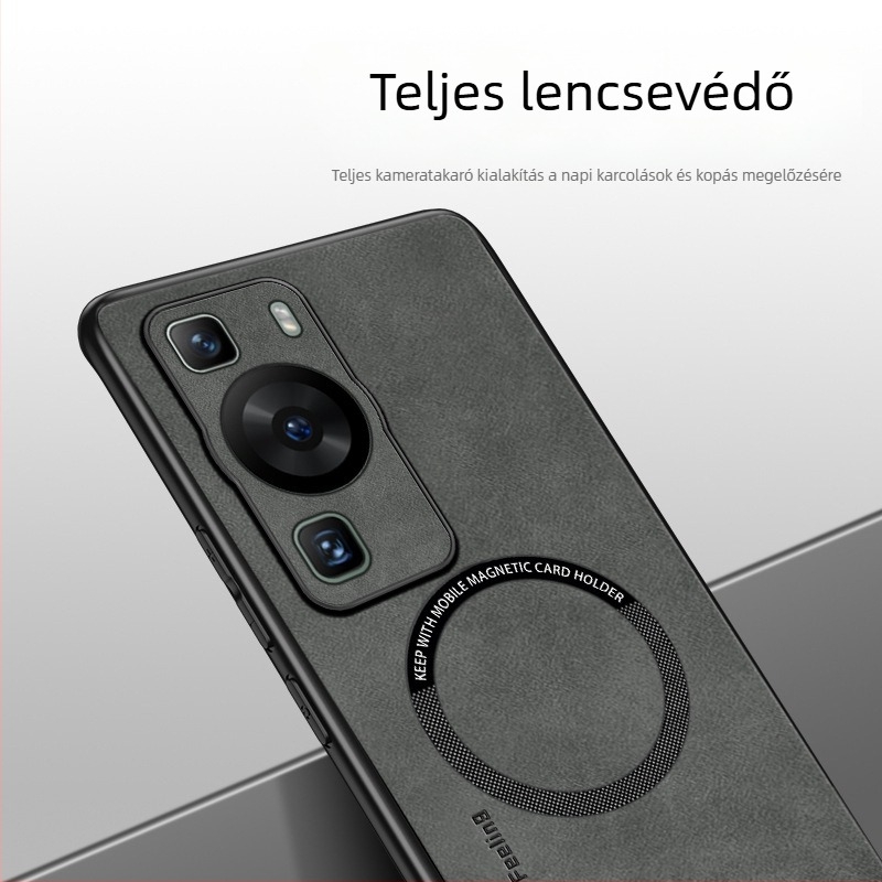 Huawei P60, Pura70Pro és P40/P50 – teljes lefedettségű puha tok, szilikon + műbőr, MagSafe mágneses védelem