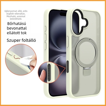 iPhone 16-hoz készült tok mágneses állvánnyal és kameragombbal, TPU+PC, ujjlenyomat-mentes, bőrhatású tapintás, új stílus