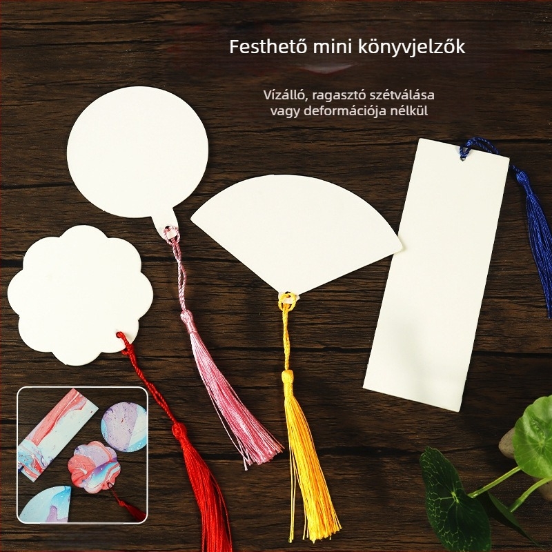 Ősi stílusú üres könyvjelzők bojtokkal, kulturális és kreatív dekoráció, kézzel festett fehér kartonból készült mini könyvjelzők