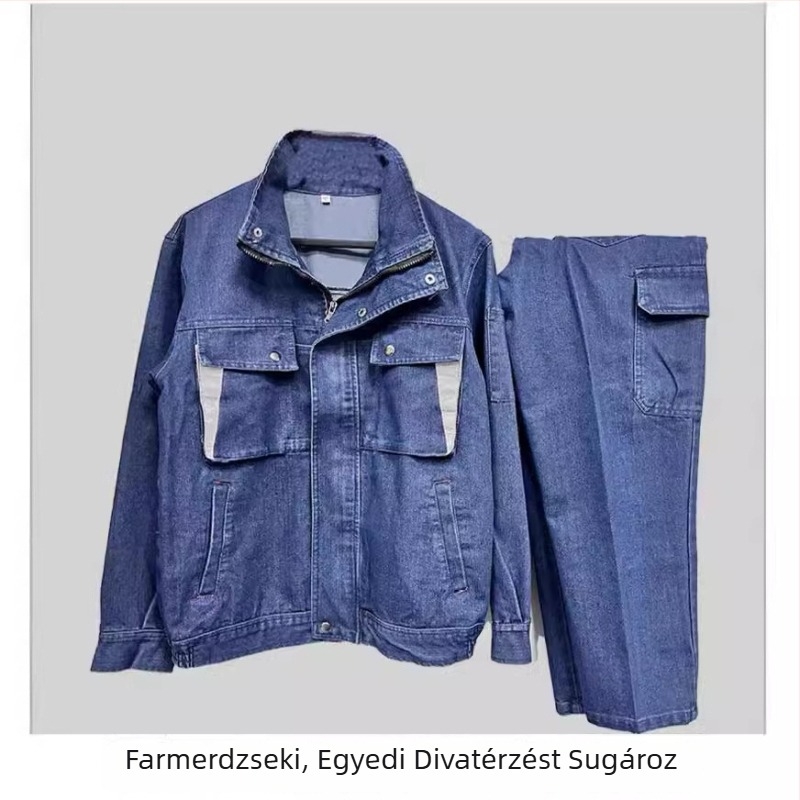 Férfi denim hegesztő overál, kopás- és szennyeződésálló, vastag 100% pamut, munkaruha-készlet tavasz-nyár-ősz