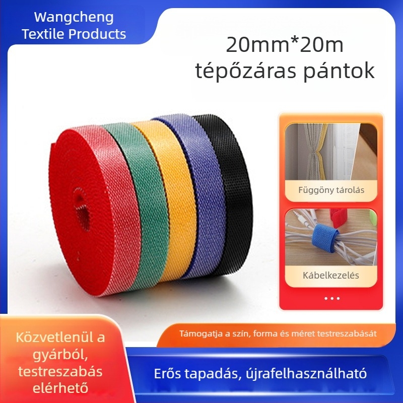 20 mm öntapadó Velcro pántok, teljes tekercs, kétoldalas, kampó- és hurkolt integrált pántok, nylon Velcro zárók, kábelkezelő pántok