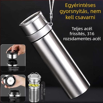 316 rozsdamentes acél termosz pohár egygombos fedéllel, autóhoz illő, gyors nyitás, tea és víz szétválasztása
