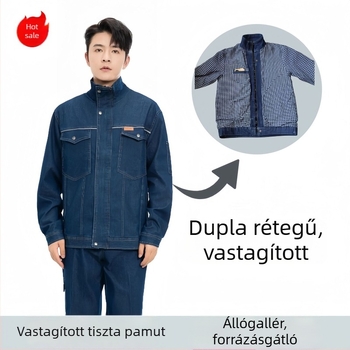Denim munkaruha belső béléssel, dupla rétegű védőruha hegesztéshez, kopásálló és foltálló