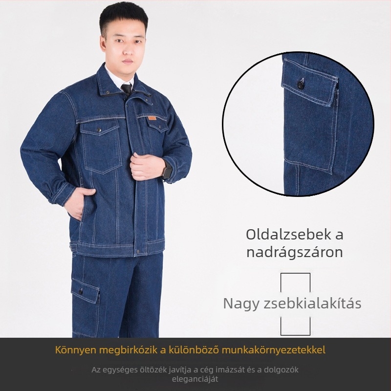 Denim munkaruha belső béléssel, dupla rétegű védőruha hegesztéshez, kopásálló és foltálló