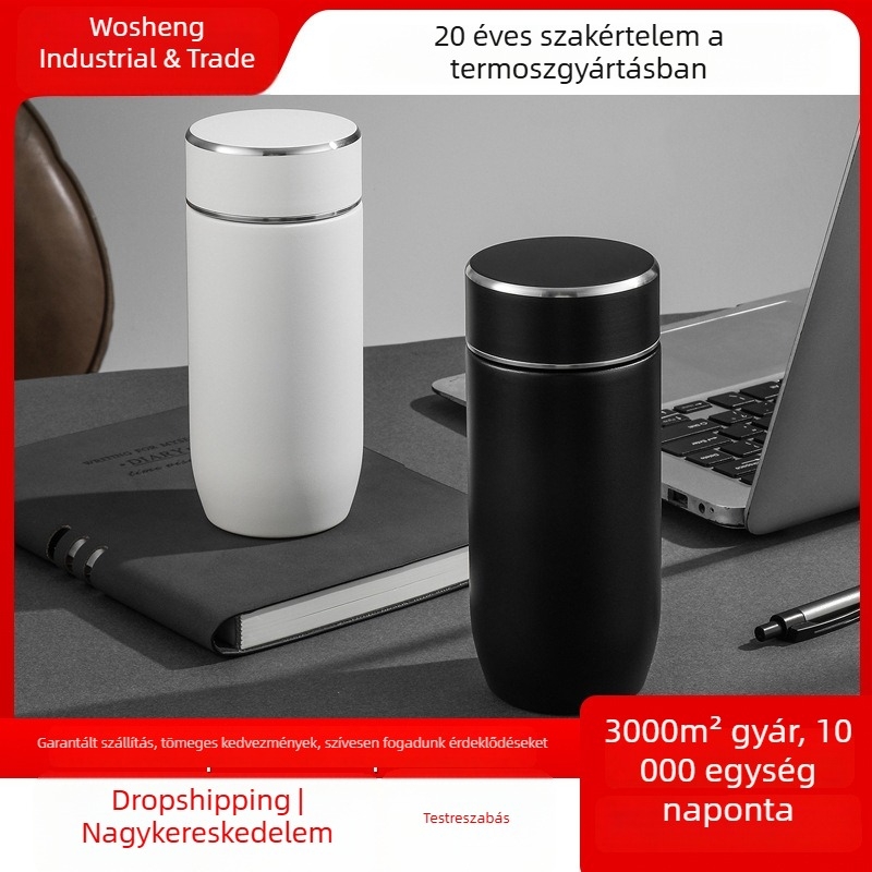Mini termosz pohár 304 rozsdamentes acélból, belső 316-os, teázó rekesz, hordozható utazáshoz, női dizájn