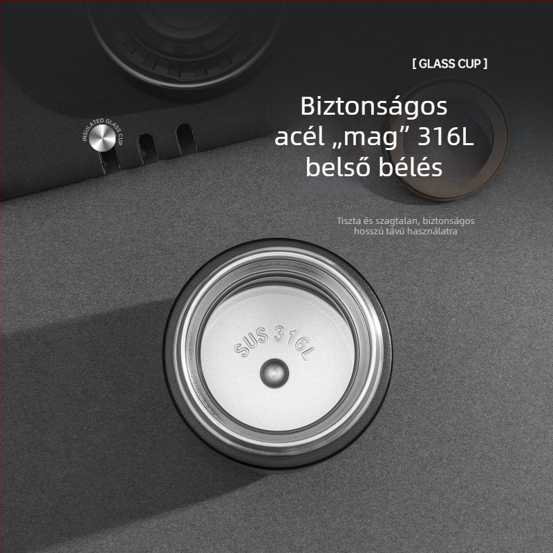 Mini termosz pohár 304 rozsdamentes acélból, belső 316-os, teázó rekesz, hordozható utazáshoz, női dizájn