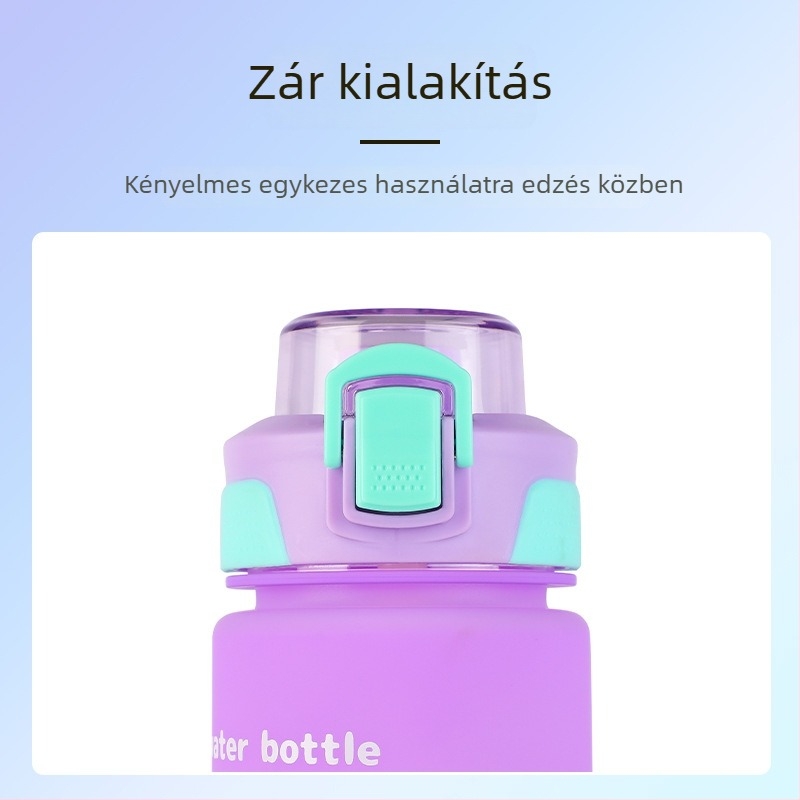 Nagy kapacitású műanyag sportos vízpalack, vállpánttal, gradient karikatúra dizájnnal, közvetlen iváshoz, kültéri használatra