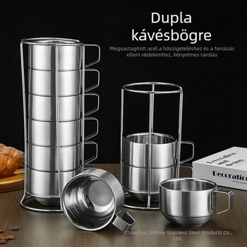 Rozsdamentes acélból készült kávés pohár, dupla falú, szabadtéri kempingezéshez és túrázáshoz