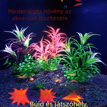 Mesterséges szikla és vízinövények akváriumhoz — táj dekoráció imitált bokrokkal