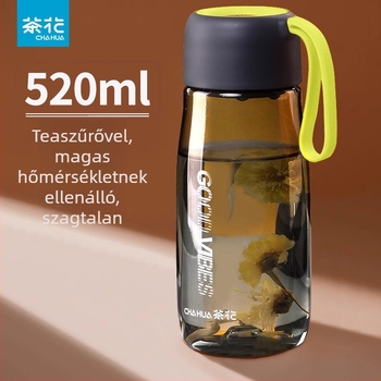 Camellia 520 ml teás bögre műanyag fogantyúval, átlátszó testtel, minimalist utazó pohár