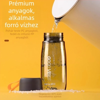 Camellia 520 ml teás bögre műanyag fogantyúval, átlátszó testtel, minimalist utazó pohár