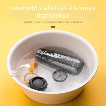 Camellia 520 ml teás bögre műanyag fogantyúval, átlátszó testtel, minimalist utazó pohár