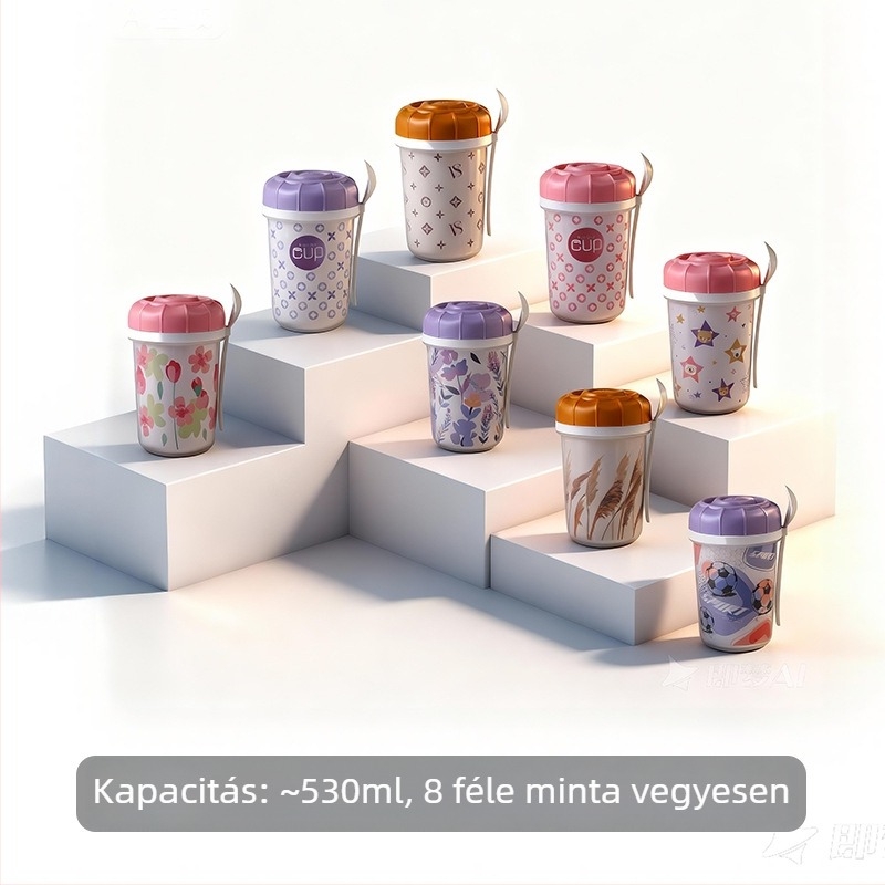Műanyag pohár kanállal irodai használatra, reggelire zabpehellyel és tejjel, nagy kapacitású fehérje-shaker