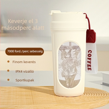 Elektromos automata keverőpohár egy gombos keveréssel, kávéhoz és tejporhoz, élelmiszer-minőségű anyagból, fitnesz ivóedény