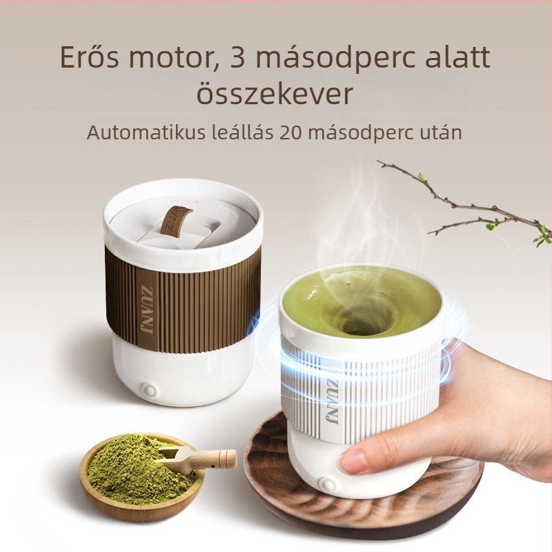 T1 újratölthető kerámiás kávés keverő pohár, shaker, automatikus keverés, fedél, irodai ajándék