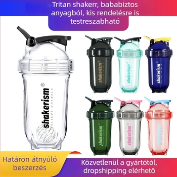 Szabadalmaztatott Tritan anyagú shaker, 500 ml, proteinporkészítéshez, átlátszó sportos pohár