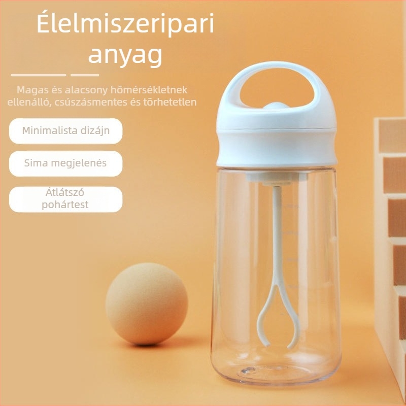 Hőálló műanyag pohár tejshake-hez, fogantyúval és mérőskálával, automata elektromos keverő