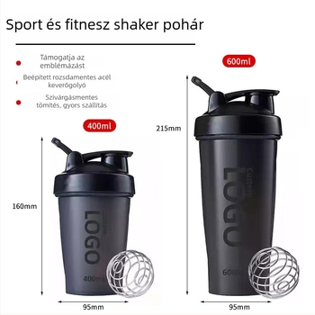600 ml-es shaker pohár fehérje porhoz és milkshake-hez – műanyag, sportos, hordozható, logóval testreszabható