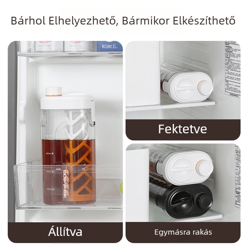 Hordozható, nagy kapacitású vízkanál hideg kávéáztatáshoz, szűrővel és mérőskálával, kültéri és beltéri használatra, hűtőszekrénnyel is használható