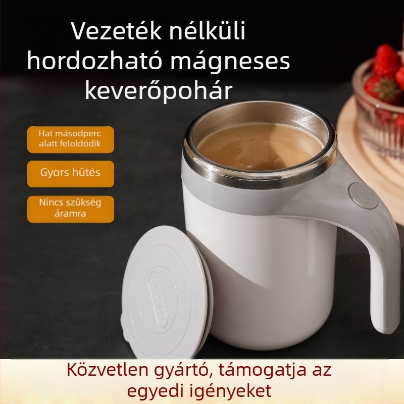 Töltésre képes mágneses keverőpohár, hordozható rozsdamentes acél kávés pohár szívószállal, otthoni használatra