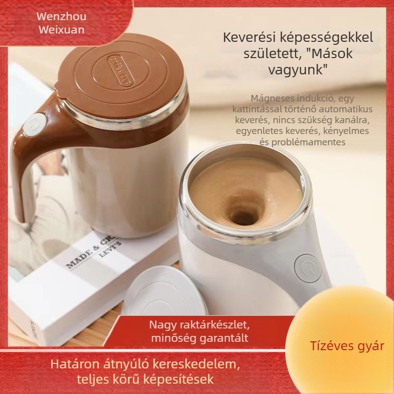 Töltésre képes mágneses keverőpohár, hordozható rozsdamentes acél kávés pohár szívószállal, otthoni használatra