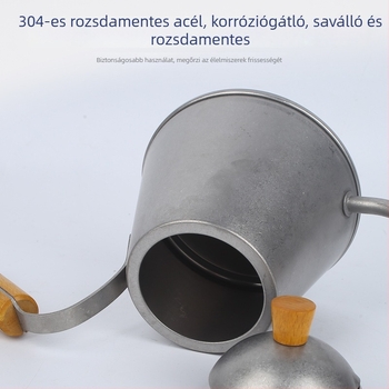 Pour-over kávé kanna 304 rozsdamentes acélból, fa fogantyúval, hosszú kifolyóval, 800 ml, keskeny szájú nyílás, kültéri kávéfőzéshez