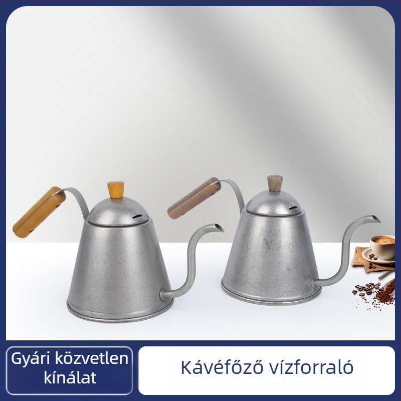 Pour-over kávé kanna 304 rozsdamentes acélból, fa fogantyúval, hosszú kifolyóval, 800 ml, keskeny szájú nyílás, kültéri kávéfőzéshez