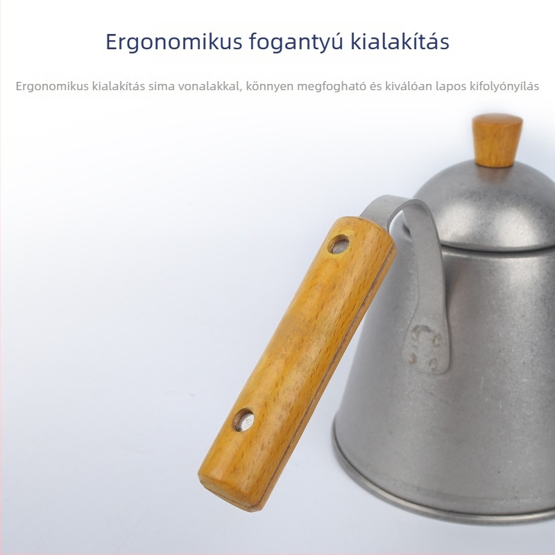 Pour-over kávé kanna 304 rozsdamentes acélból, fa fogantyúval, hosszú kifolyóval, 800 ml, keskeny szájú nyílás, kültéri kávéfőzéshez
