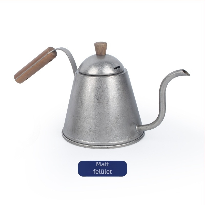 Pour-over kávé kanna 304 rozsdamentes acélból, fa fogantyúval, hosszú kifolyóval, 800 ml, keskeny szájú nyílás, kültéri kávéfőzéshez