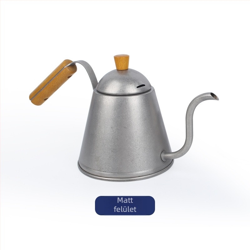 Pour-over kávé kanna 304 rozsdamentes acélból, fa fogantyúval, hosszú kifolyóval, 800 ml, keskeny szájú nyílás, kültéri kávéfőzéshez