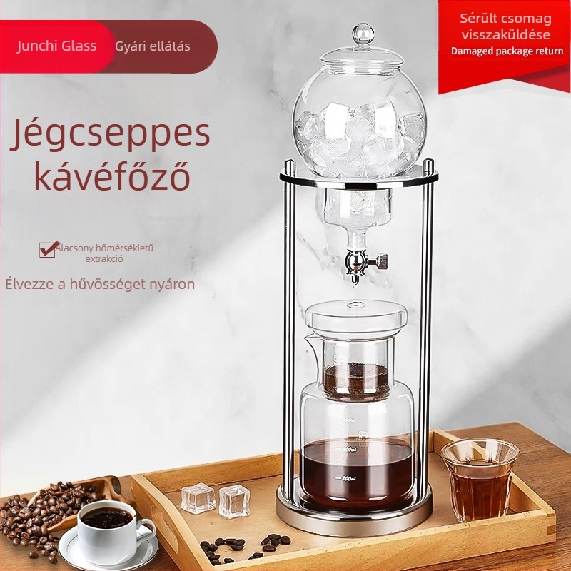Üvegből készült jégcsepegtetős kávéfőző és teás készülék
