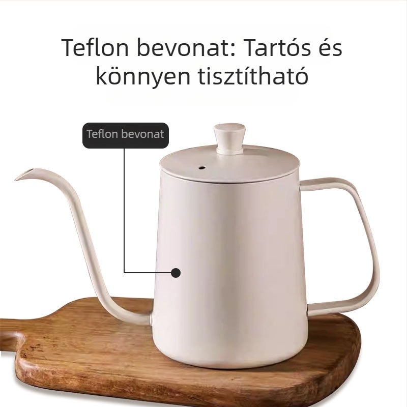 Winwintea 304 rozsdamentes acél pour-over kancsó fedővel, vastag testű kialakítás, hosszú keskeny cső, otthoni használatra