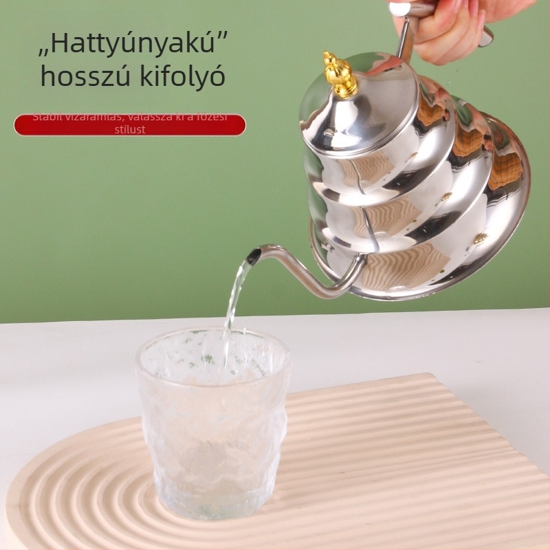 Rozsdamentes acél bambusz-dizájnos teáskanna szűrővel, arany színű, hosszú szájú, kávéhoz és teához, indukciós főzőlaphoz.