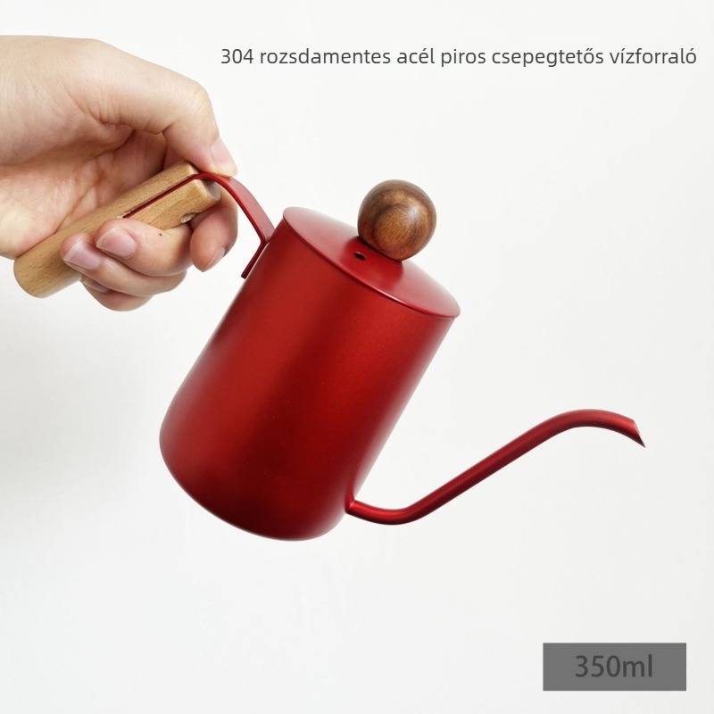 Pour-over kávé kanna gooseneck csővel, rozsdamentes acélból, hosszú vékony cső, professzionális tömörfa fogantyúval