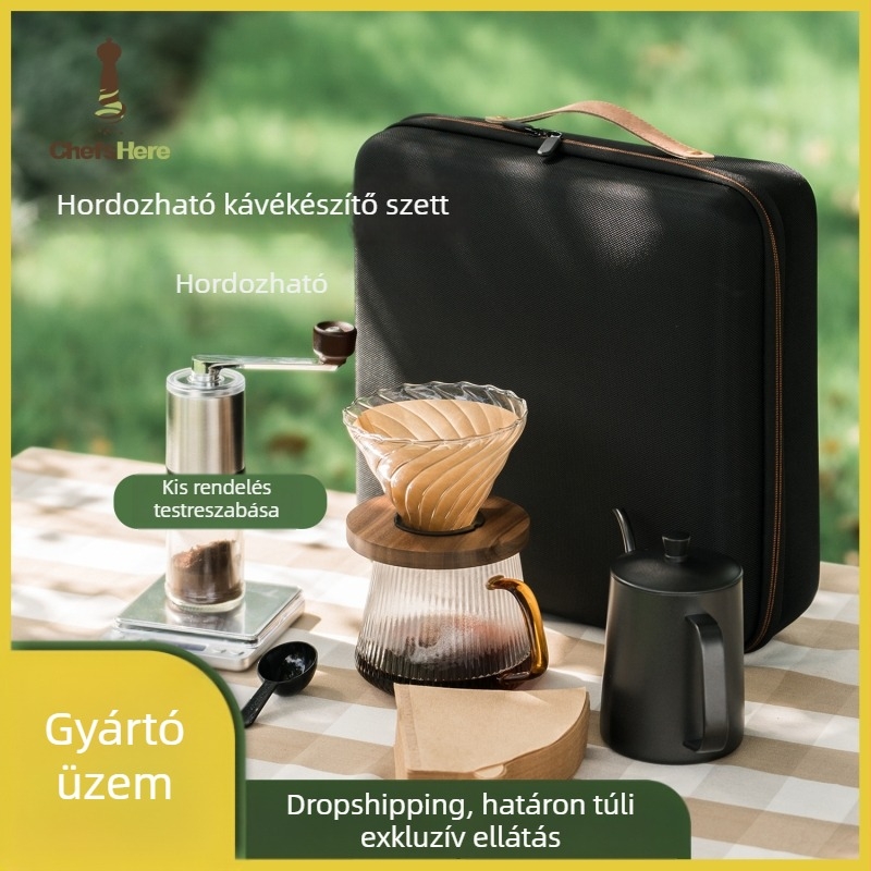Utazáshoz és kempingezéshez készült pour-over kávé készlet – teljes kávéfelszerelés és kiegészítők, ajándékdoboza