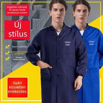 Uniszex hosszú kék munka köpeny, hosszú ujjú, kamuflázs mintázat, porvédő ruházat