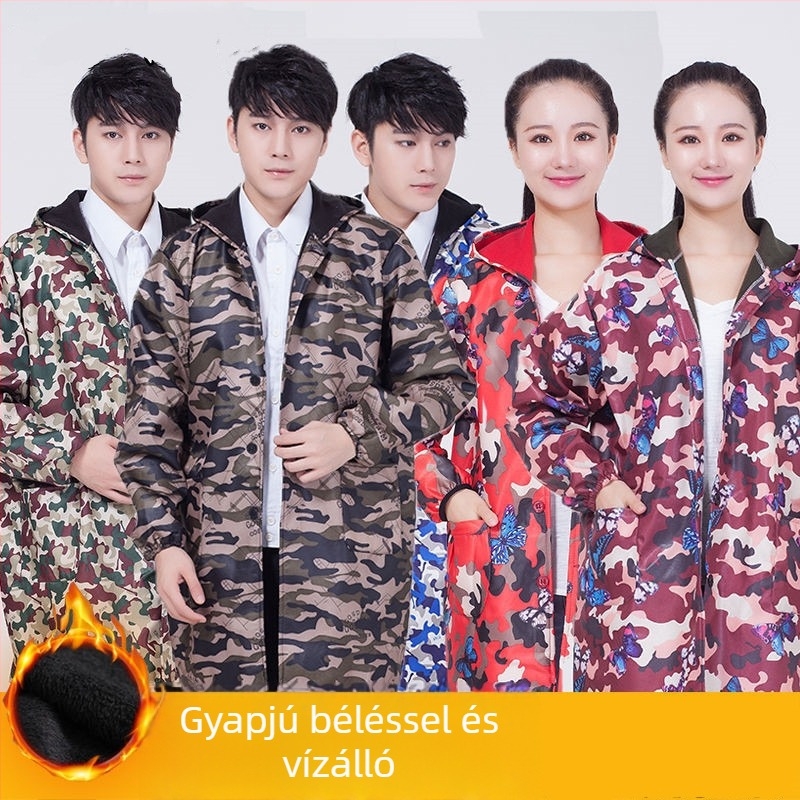 Férfi kapucnis munkaruha fleece-béléssel, camuflázs mintával, téli kék