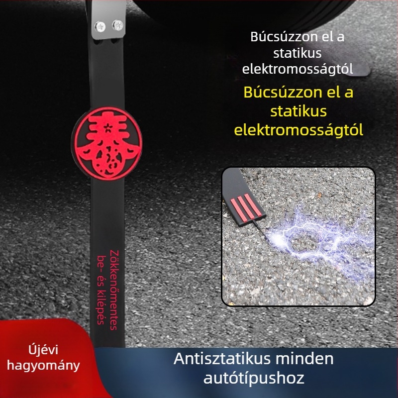 Autóhoz tervezett antistatikus földelő pánt, statikus kisülésre szolgáló eszköz, földelő szalag, kipufogócsőhöz tartozó anti-statikus kötél, kiegészítők