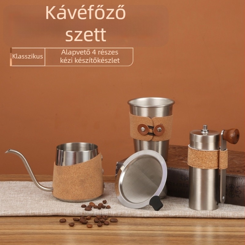 Kézzel készített kávé készlet — teljes ajándékcsomag kézi kávédarálóval, öntő kannával, szűrő pohárral és kávés bögrével