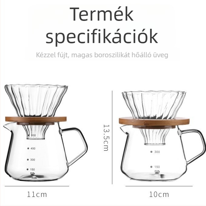 Üvegből készült pour-over kávéfőző készlet szűrő pohárral és mérő skálával
