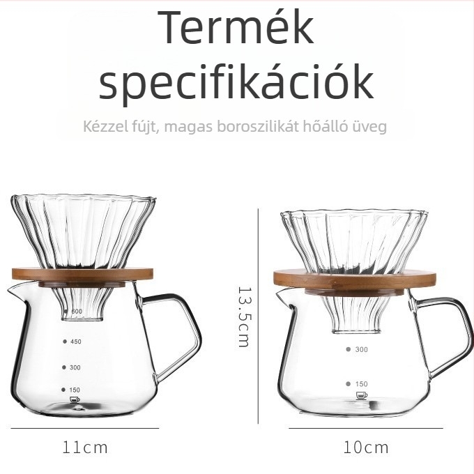 Üvegből készült pour-over kávéfőző készlet szűrő pohárral és mérő skálával