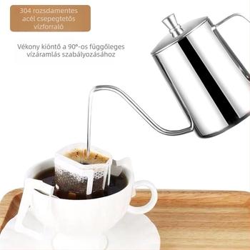 304 rozsdamentes acél gooseneck kávéfőző kanna, 600 ml