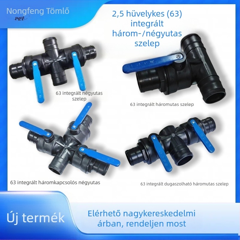 2,5 hüvelykes csepegtető öntözés fővezeték, 3-utas csatlakozóval és integrált 4-utas szeleppel