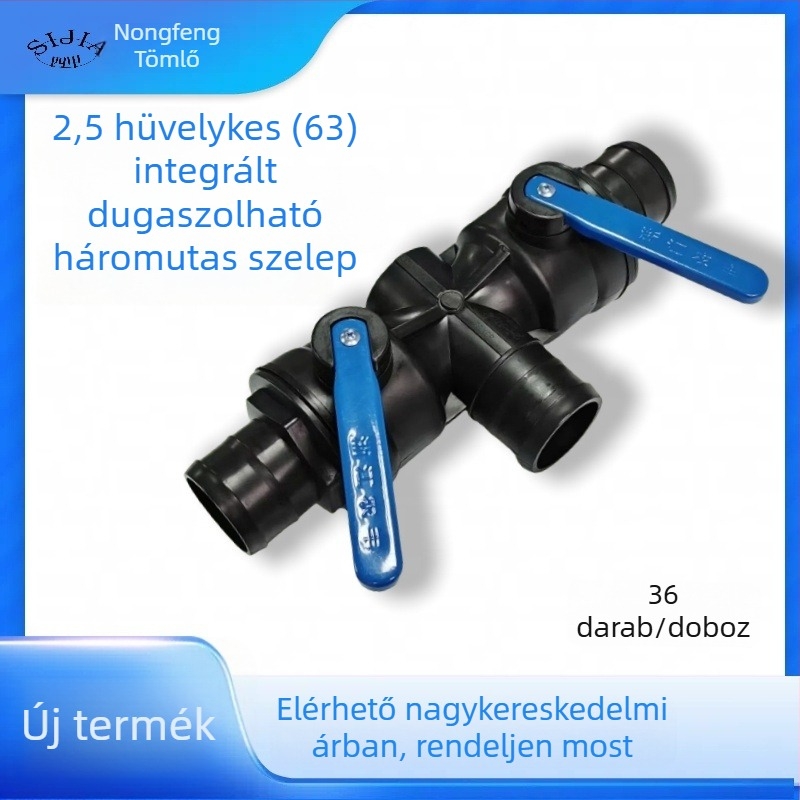 2,5 hüvelykes csepegtető öntözés fővezeték, 3-utas csatlakozóval és integrált 4-utas szeleppel