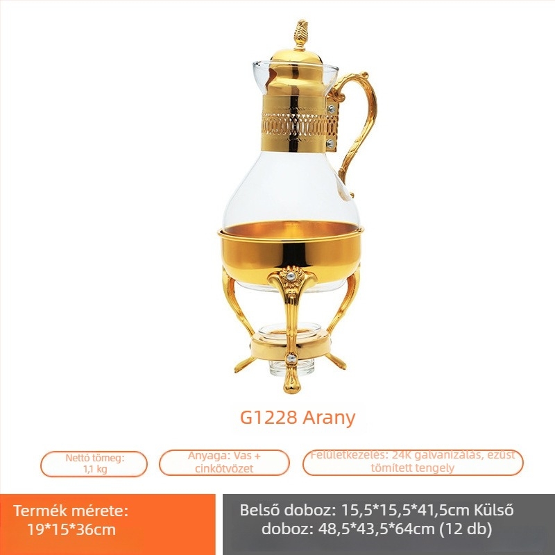 Fémes vintage kávéfőző, 3 részes készlet, tükrös bevonattal, melegíthető üveges kanna